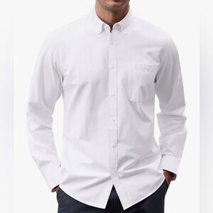 J.VER Oxford White Casual Button Down Collar Long Sleeve Dress Shirt Pocket XL